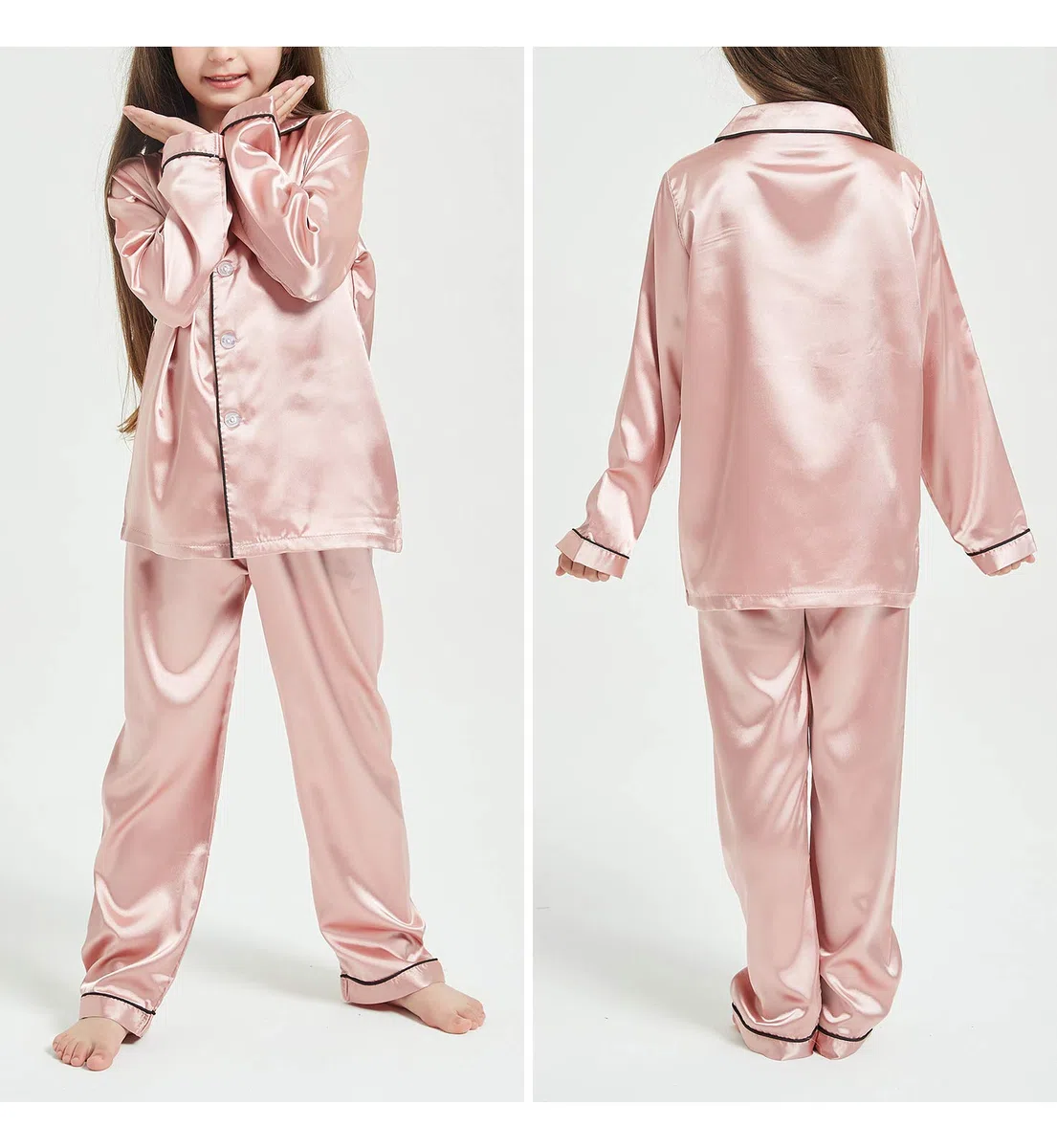 Happy Cherry - Conjunto Pijamas Satén Bebé Niños Verano Ropa Camisones Bebé Niñas Suave Camisa Pantalones Informales Cintura Elástico Cómodo para Dormir Hogar Diario 2 Piezas - 2-10 Años