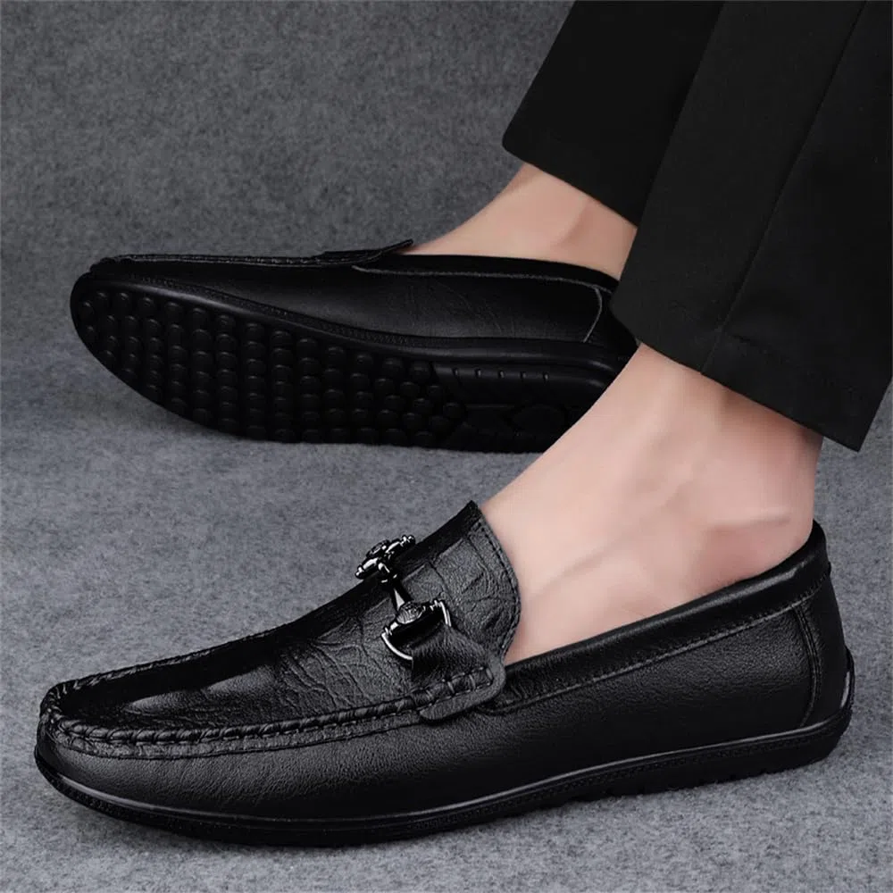 Mocasines de vestir de piel auténtica para hombre, mocasines casuales de moda para uso diario, Black, 41 1/3 EU