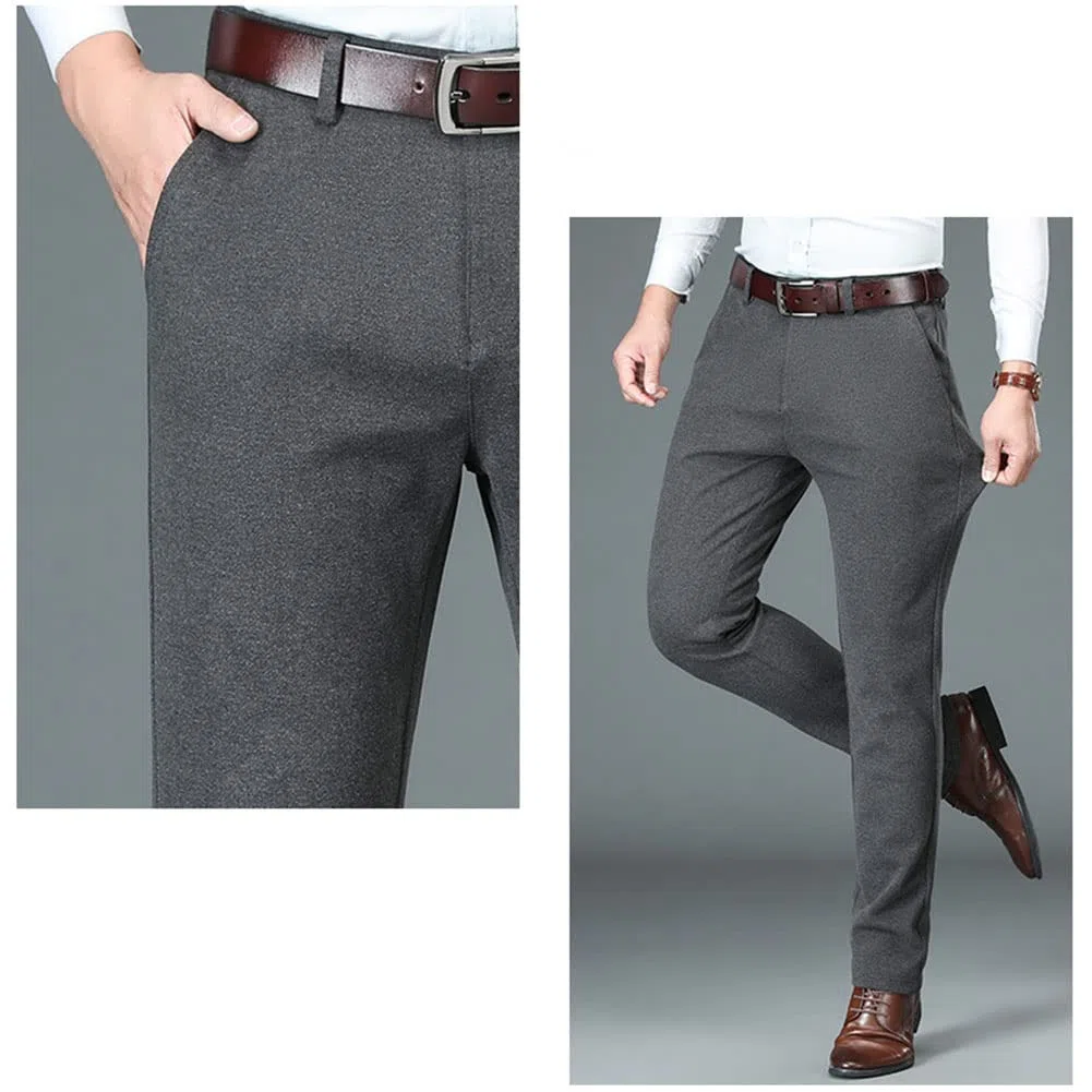 DAIHAN Chino Pantalon para Hombre Casuales Elástica Mezcla de Lana Pantalón Largo Térmicos Pantalones de Traje Pantalones Rectos Pantalones de Invierno