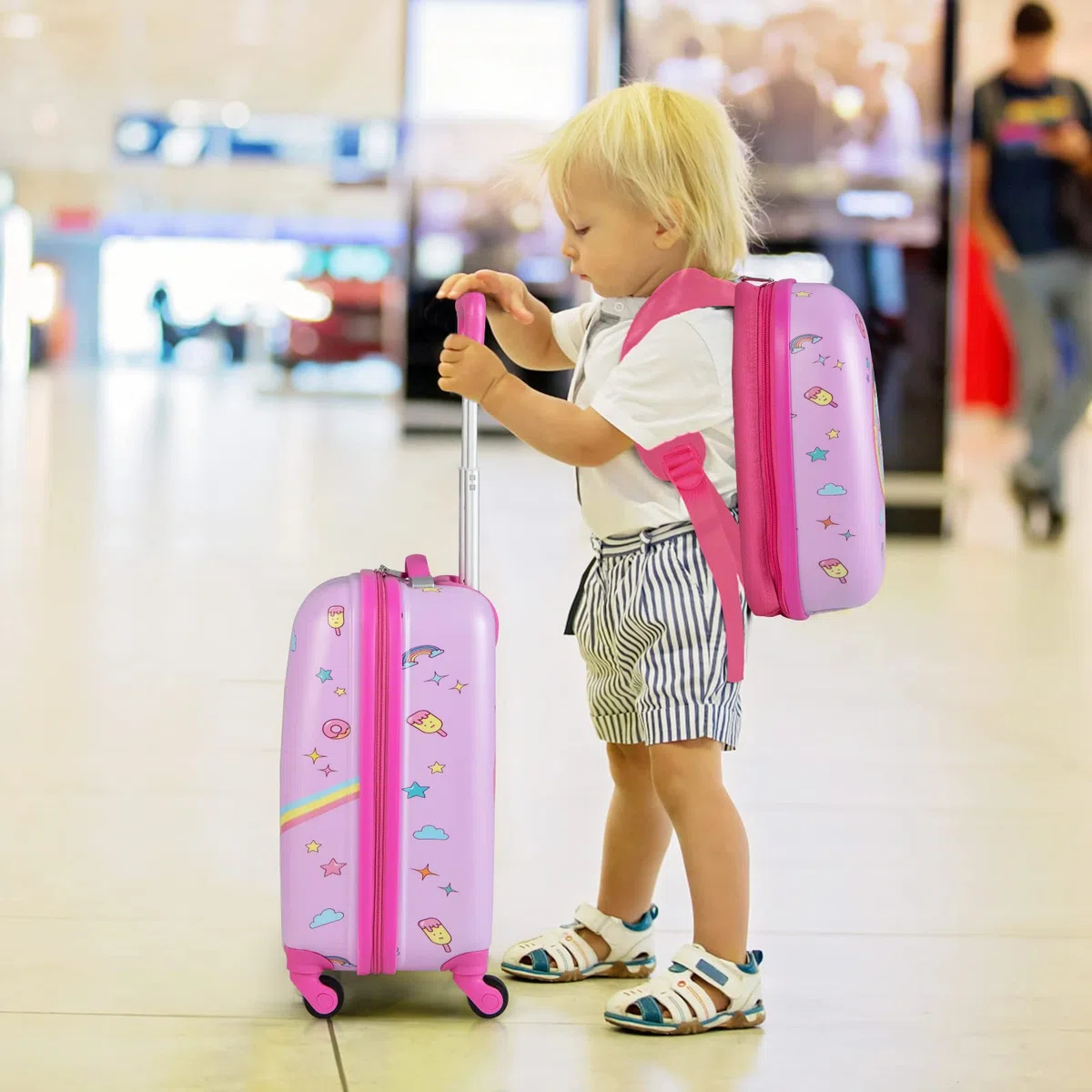 GOPLUS Maleta Infantil, Equipaje de Viaje con Mochila, Equipaje Infantil, Juego de Mochila y Maleta, Gran Capacidad y Ruedas, 16 '' Maleta + 12 '' Mochila