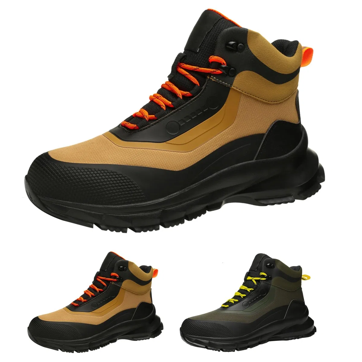 Zapatos de trabajo acolchados con parte inferior gruesa para hombre, zapatos transpirables con cordones, Amarillo, 38 2/3 EU | Calzado clásico anticolisión, ajuste ancho, antideslizante, forro de malla, calzado para senderismo, camping, montaña