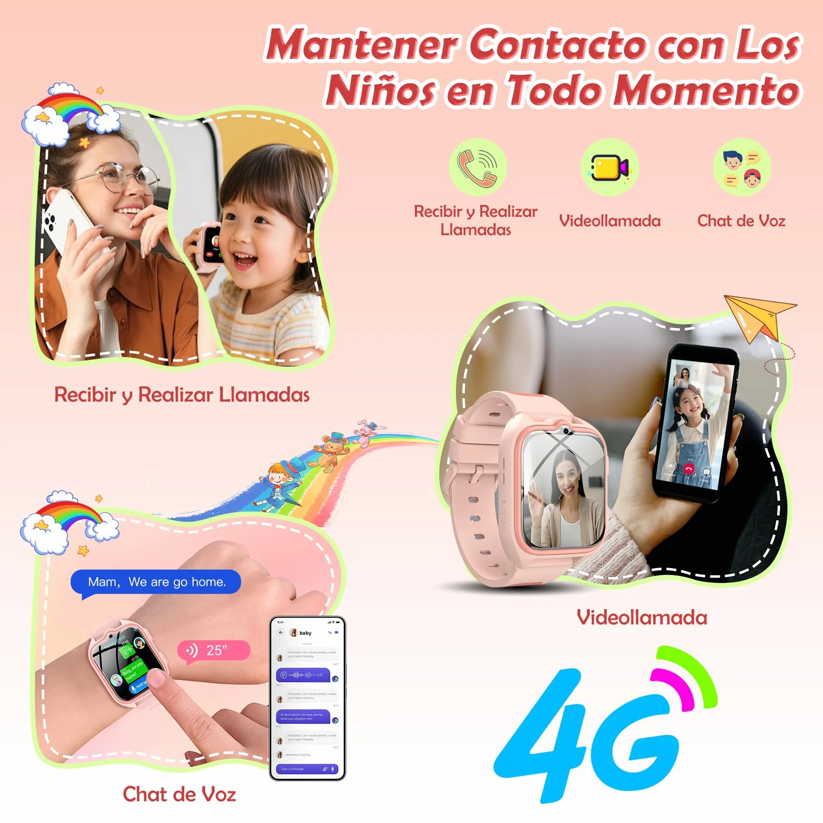 Reloj Inteligente Niño, 4G Smartwatch con Videollamadas, Chat de Voz, 1.75” Smartwatch Niño con GPS Posición, Despertador, Podómetro, Calculadora, Batería Grande de 800 mAh