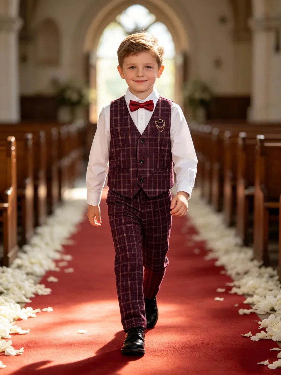 LOLANTA 4 Piezas Conjunto de Chaleco de Traje para niños, Chaleco Chaque, Pantalones,Camisas,Pajarita