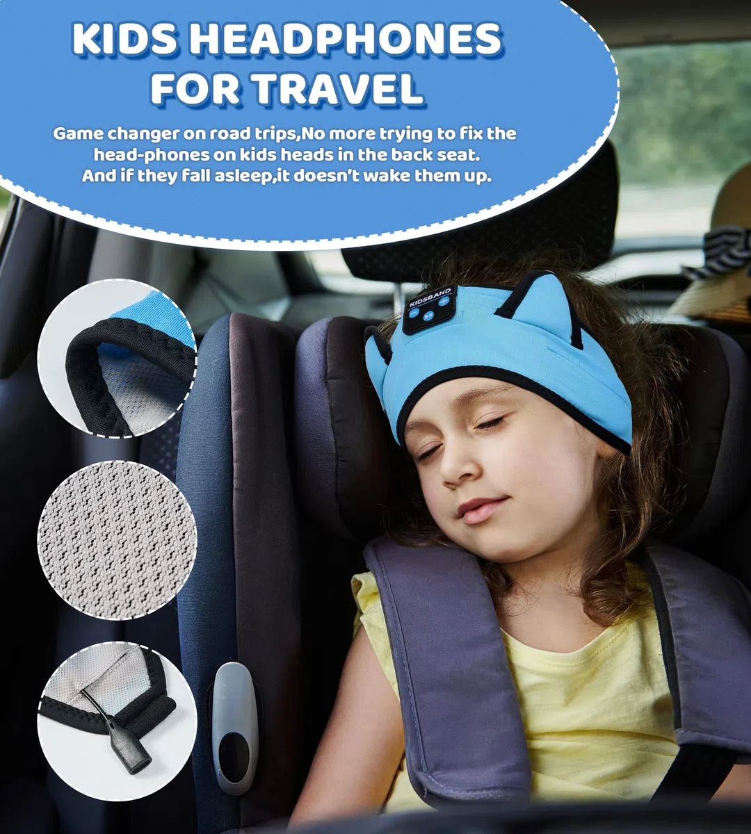 KIDSBAND Auriculares Bluetooth para niños con Diadema Ajustable, Auriculares inalámbricos para Dormir para niños con reproducción con Cable Jack de 3,5 mm para Adolescentes, niños, niñas