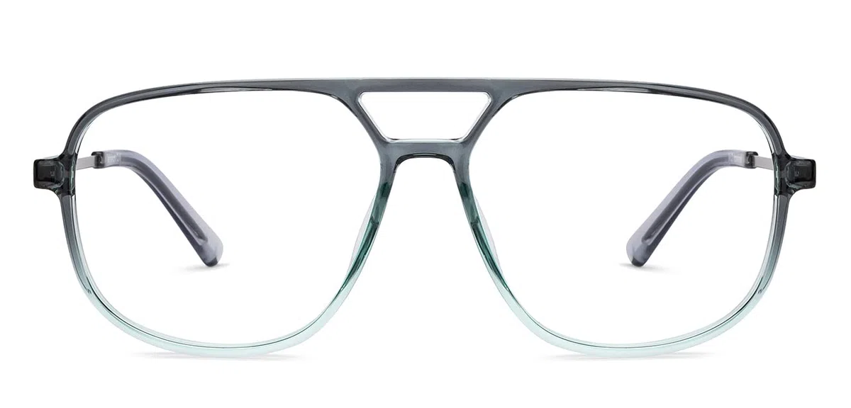 LENSKART AIR Signia Zero Power Bluecut - Gafas para ordenador (duraderas, flexibles y ligeras) | Gris verde transparente en forma de lágrima | Para hombre y mujer | L | LA E14962