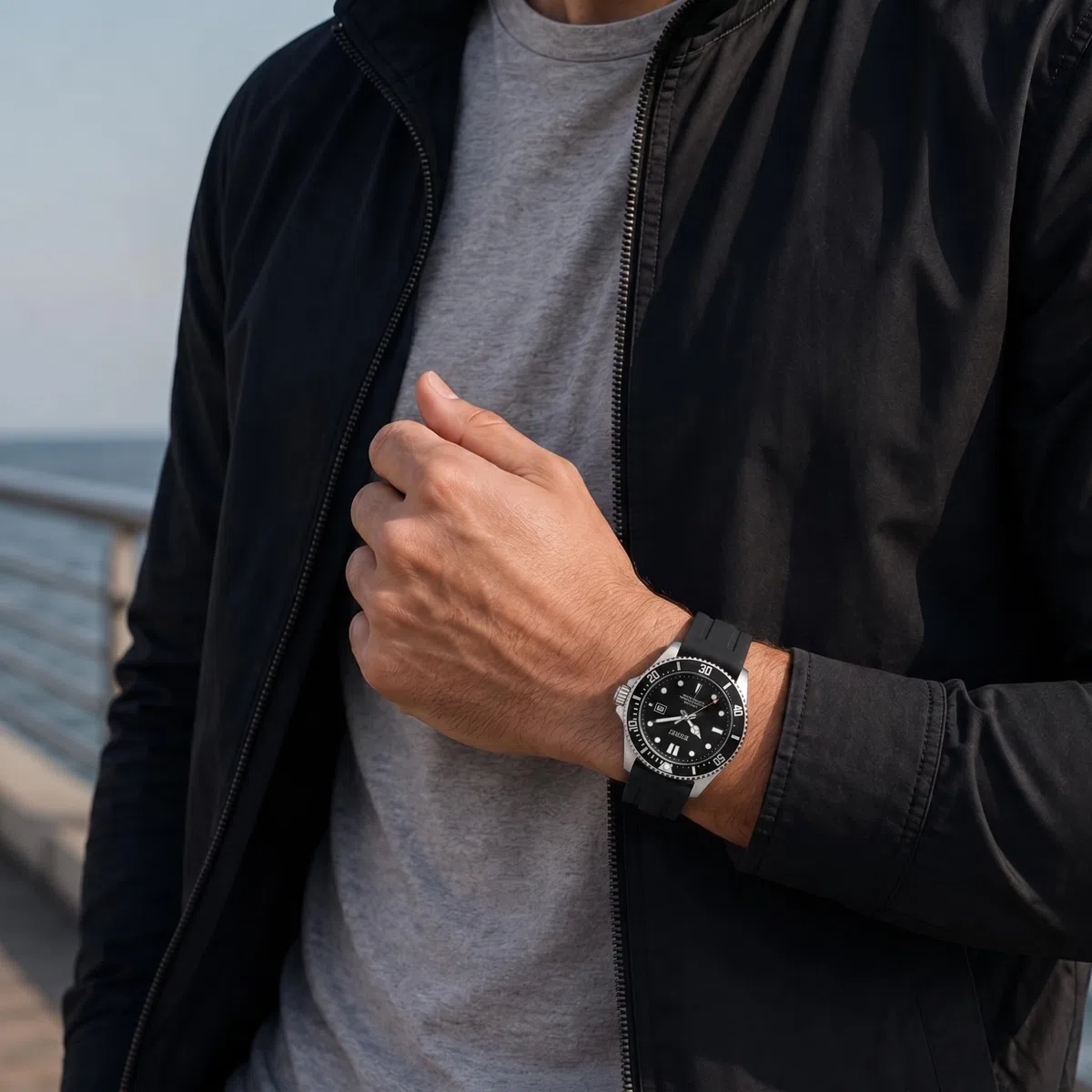 BUREI - Reloj de Buceo para Hombre, Resistente al Agua hasta 200 m, Cuarzo analógico, de Acero Inoxidable, de Moda, clásico, para Trabajo y Negocios, con Fecha automática