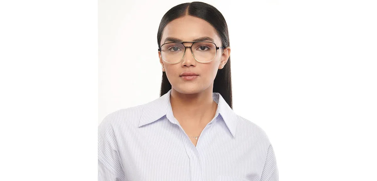 LENSKART AIR Signia Zero Power Bluecut - Gafas para ordenador (duraderas, flexibles y ligeras) | Gris verde transparente en forma de lágrima | Para hombre y mujer | L | LA E14962