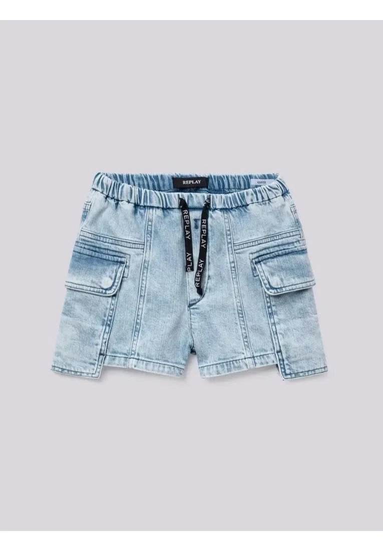 REPLAY SG9630.050.589 965, Pantalón corto vaquero con tejido elástico para niñas, Azul (Super Light Blue 011), 14 años