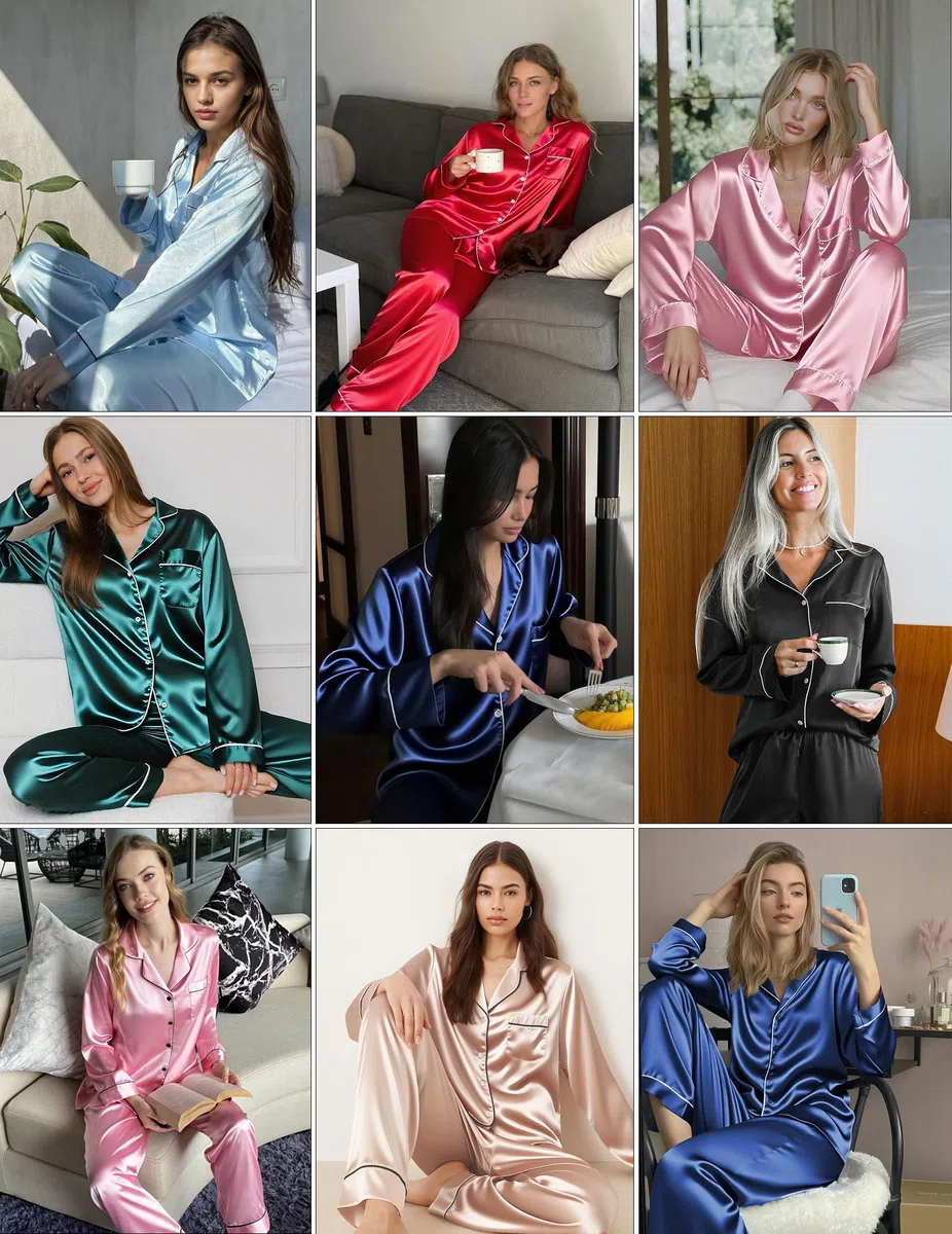 Ekouaer Pijamas a juego para parejas, de seda, de manga larga, de satén, suave, con botones, tallas S-XXL