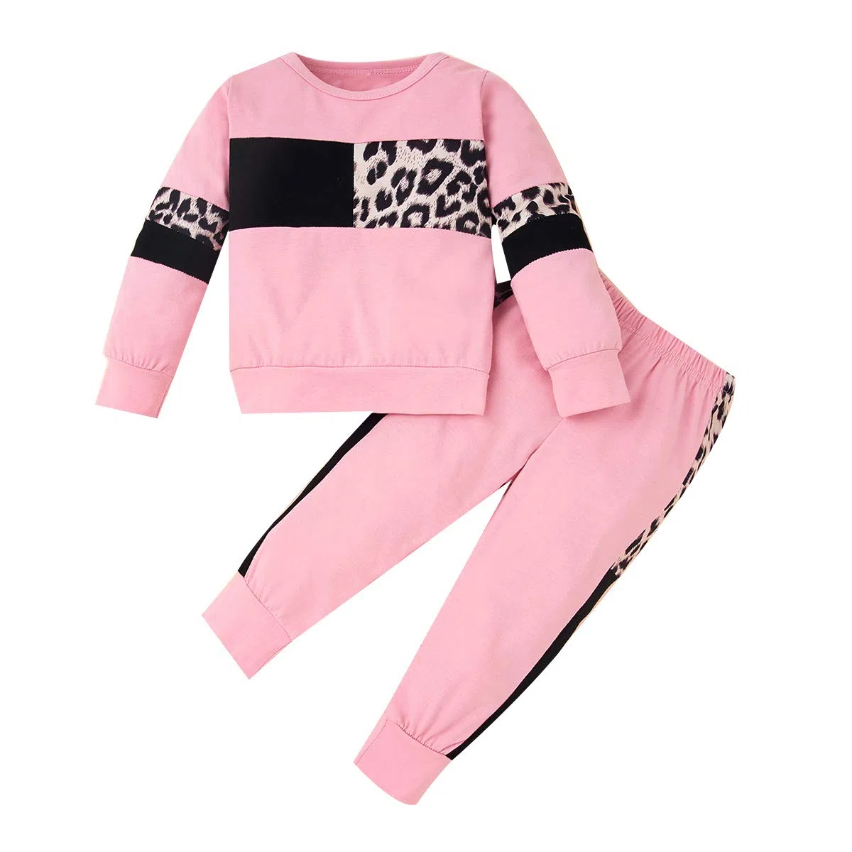 WESIDOM Conjunto de ropa para bebé, 2 piezas, ropa de otoño de manga larga, conjuntos de suéter para niña pequeña, Rosa y leopardo, 3-4T