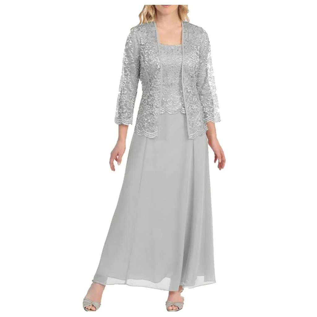 Vestidos de verano 2026 para mujer, talla grande, con encaje hueco, dobladillo suelto, casual, mangas con costuras de gasa, conjunto de dos piezas, vestido de invitada de boda, vestido de fiesta