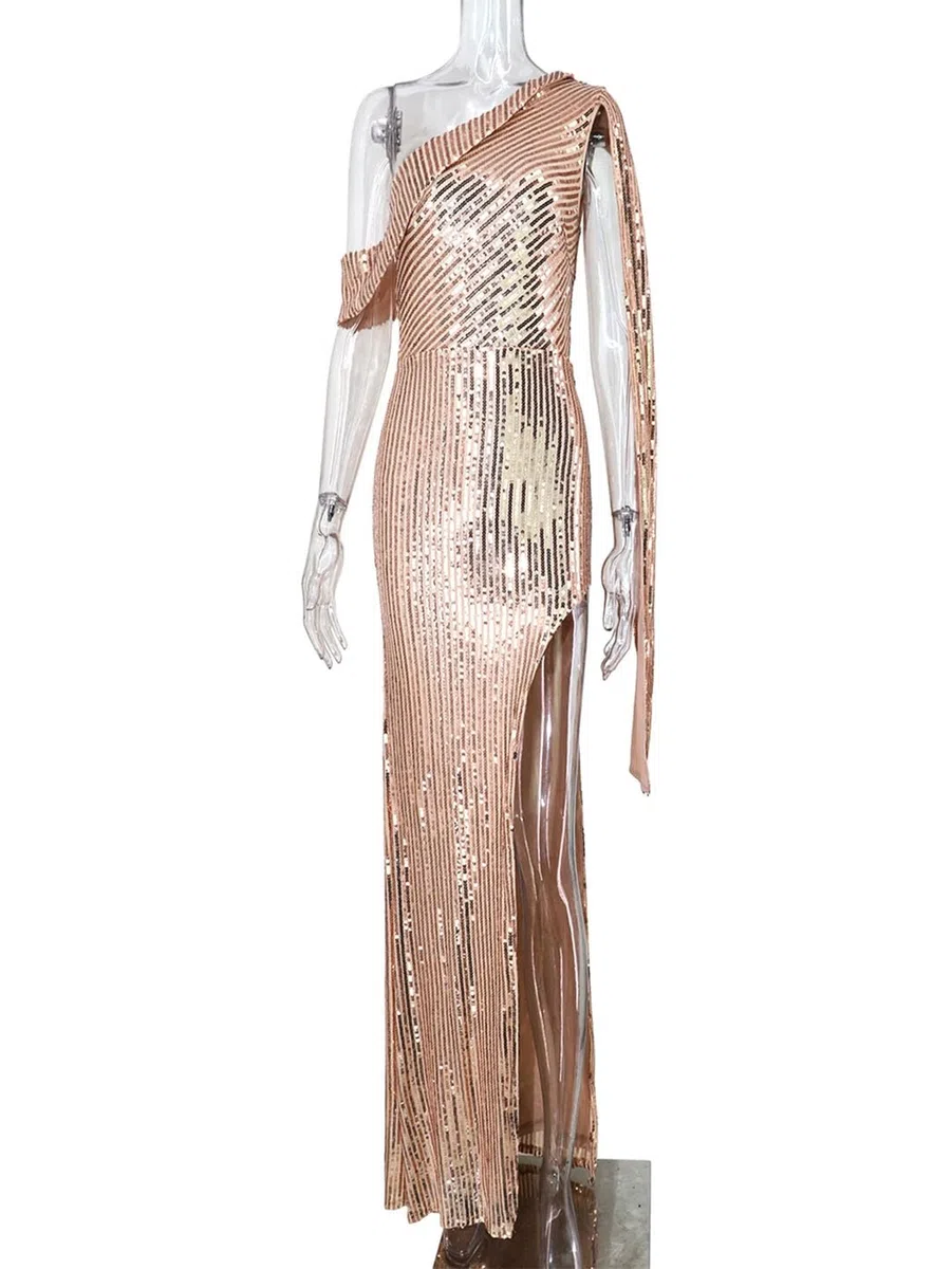 Vestido Ajustado Sexi De Verano con Lentejuelas Y Un Hombro Vestidos Elegantes De Noche para Fiesta De Graduación Vestido De Fiesta Maxi con Espalda Descubierta
