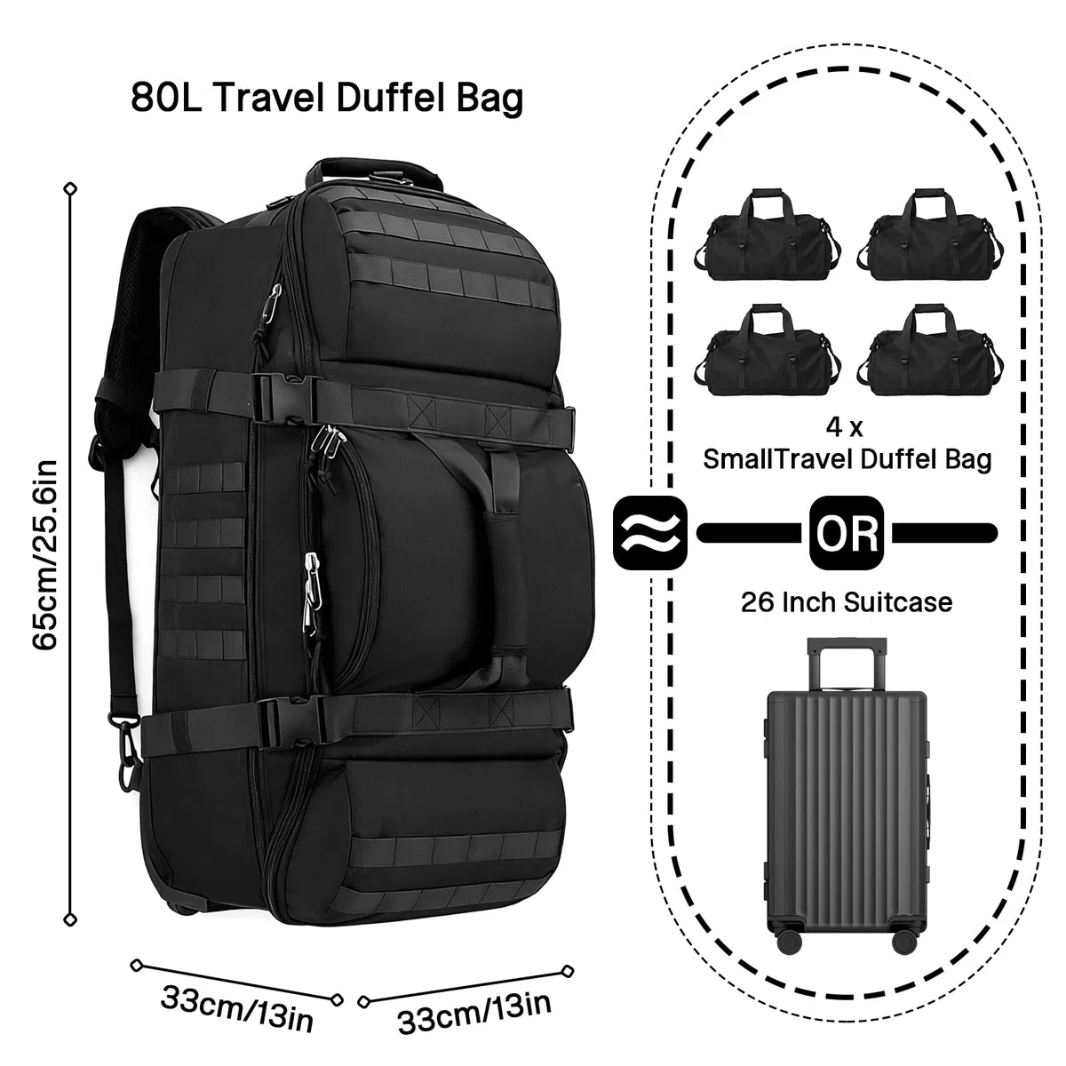 Bolsa de viaje de 80L con ruedas, bolsa de lona expandible plegable, maleta grande de viaje, bolsa de viaje plegable con ruedas, bolsa de lona, bolsa de viaje plegable para hombres y mujeres, bolsa de
