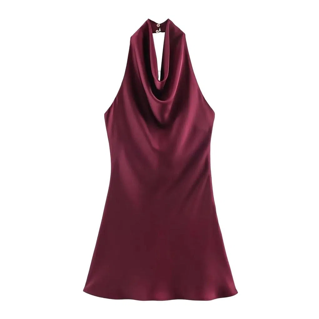 Vestido de fiesta de satén para mujer, sin mangas, sin mangas, ajustado, corto, corto