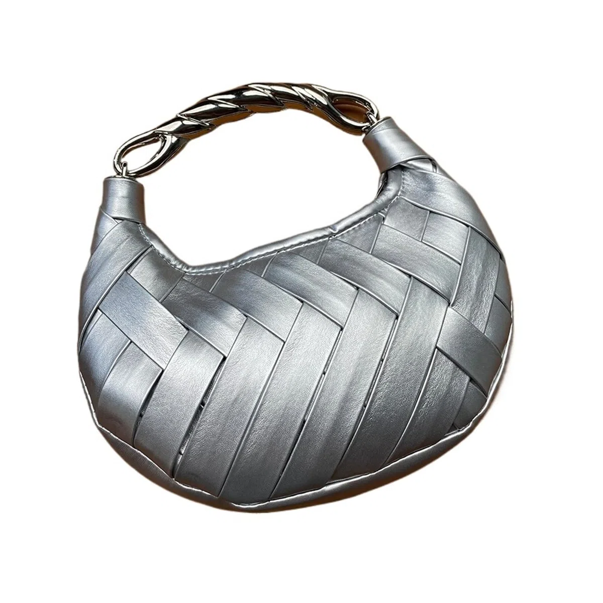Bolsos De Cuero Trenzado Bolso de mano for mujer, de piel sintética trenzada, tejido a mano, con asa de metal tipo cartera.