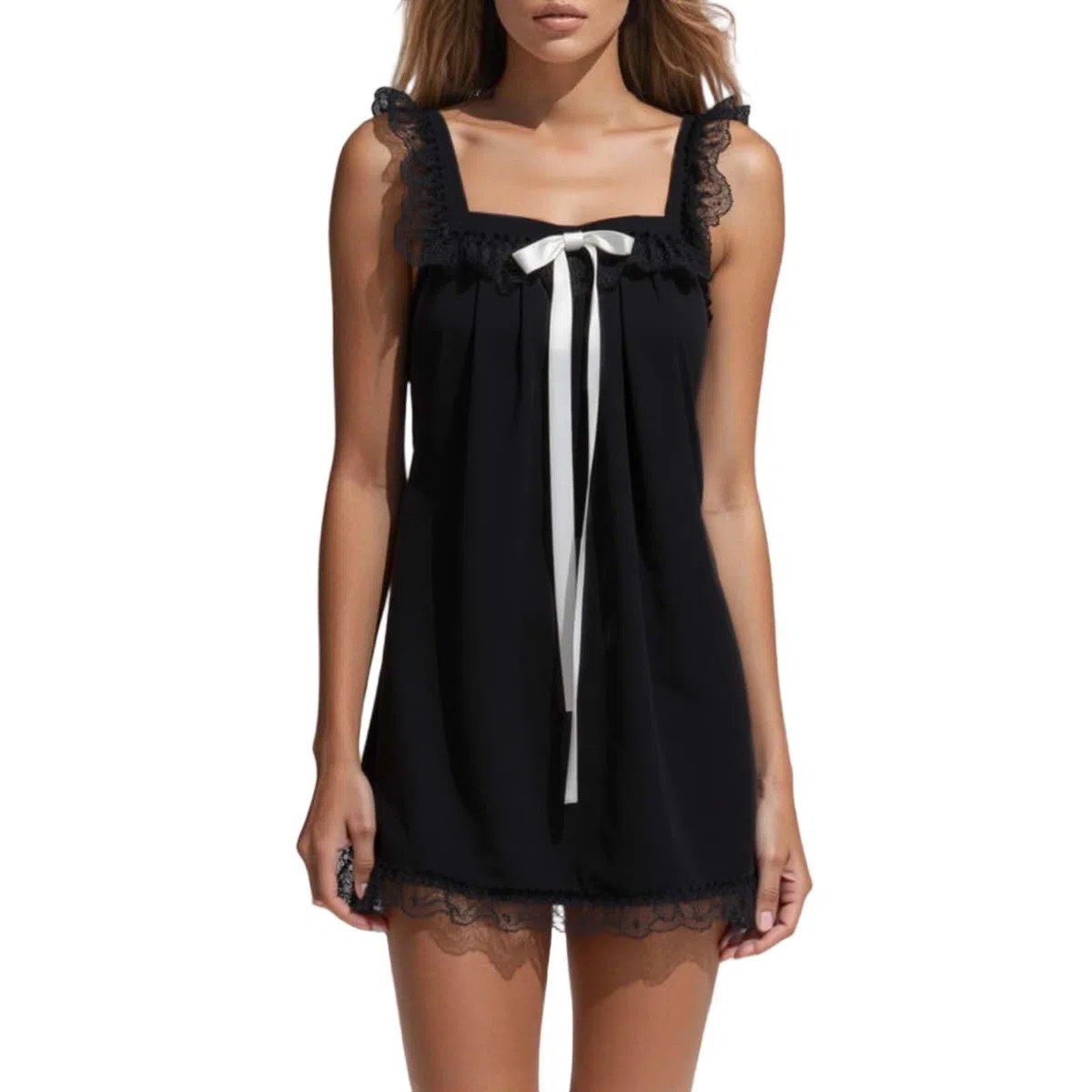 Vestido de verano para mujer con lazo sin espalda y ribete de encaje, suelto para bebé