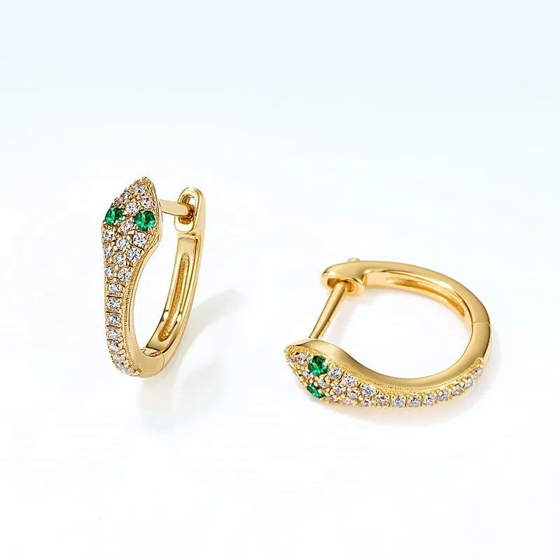 Pendientes de aro de serpiente para mujer con circonita verde, diseño de serpiente inspirado en el zodiaco, plata de ley S925, joyería de aro de circonita colorida para uso diario o de fiesta