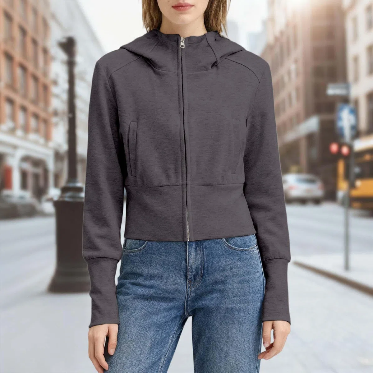 Chaqueta con Capucha y Cremallera de Color Liso con Cuello Alto para otoño e Invierno, Sudadera Ajustada