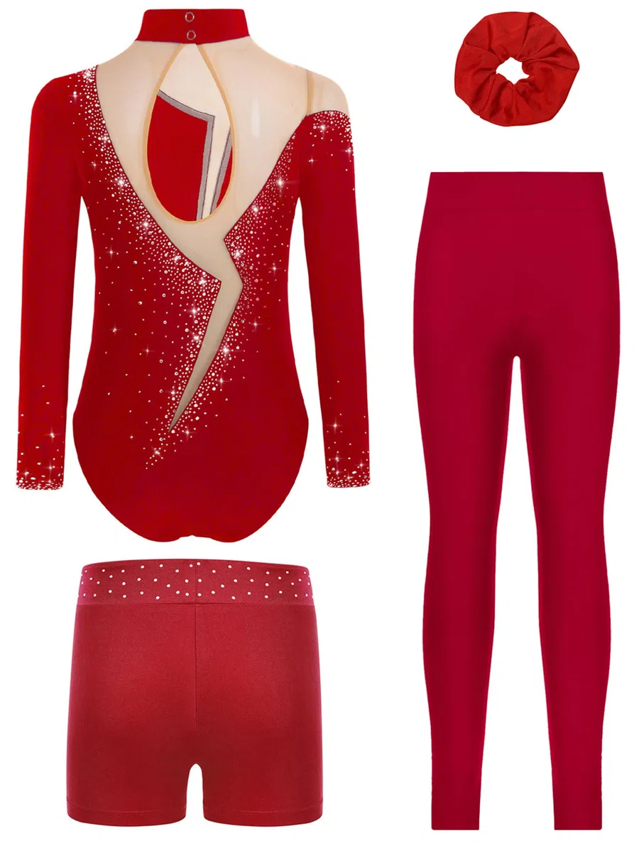 inlzdz Maillot Brillante De Danza Niñas Leotardo Gimnasia Rítmica con Pantalones Body De Ballet Clásica Body De Bailarina Actuación