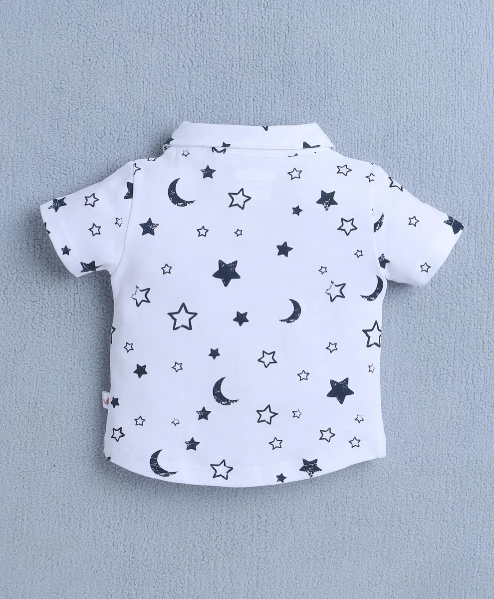 BUMZEE Conjunto de camisa y pantalón corto de algodón para niños, corte regular, media manga, cuello, cuello, camiseta de algodón y pantalones cortos con lazo, tirantes y gorra
