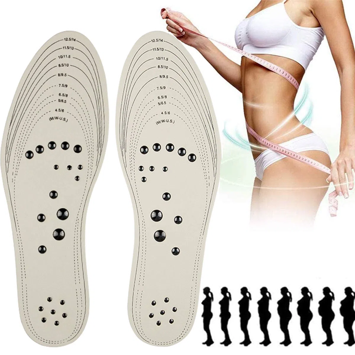 Plantillas magnéticas para fascitis plantar, plantillas adelgazantes de acupresión, masajeador de pies transpirable, terapia magnética, plantilla de masaje para pérdida de peso, mejora la sangre