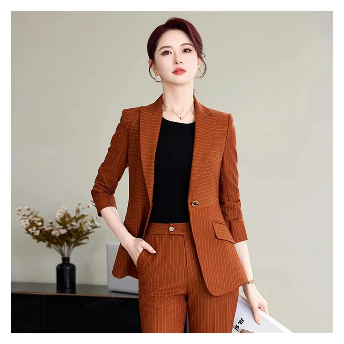 Elegantes Trajes Formales de Oficina a Rayas for Mujer, Trabajo, Blazer y Pantalones para Negocios, Trabajo, Oficina, Formal