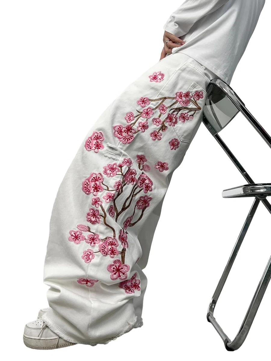 Pantalones de mezclilla holgados para hombre, estilo hip hop, bordados, pierna ancha, pantalones de mezclilla holgados