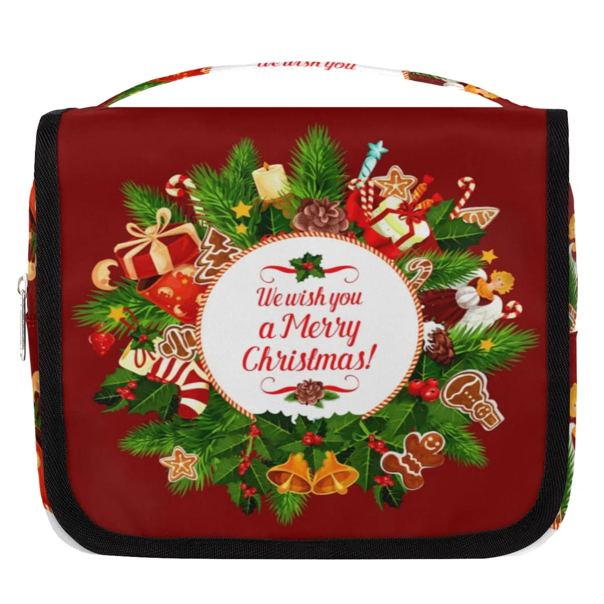 Neceser de viaje para Navidad, bolsa de aseo unisex para colgar artículos de tocador cosméticos, multicolor, Talla única