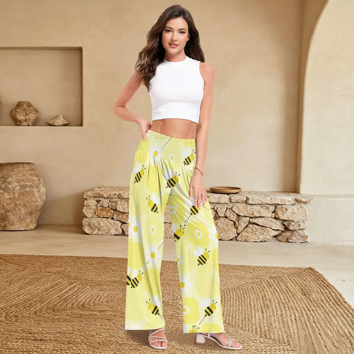 FRODOTGV Bee Stripe - Pantalones palazzos con bolsillo lateral profundo para mujer