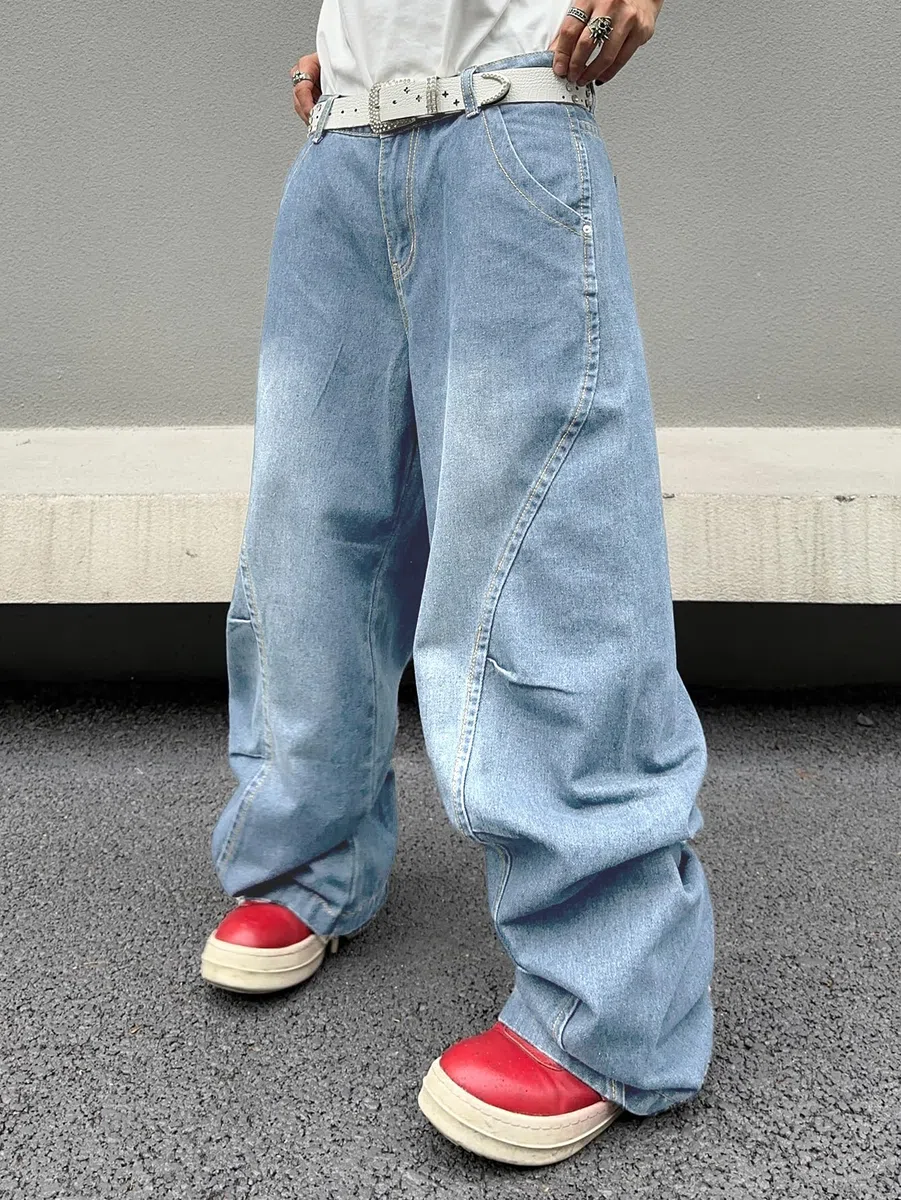 Jeans Baggy para Hombre con Costuras Irregulares – Pantalones de Denim de Pierna Ancha Y2K Hip Hop Moda Casual