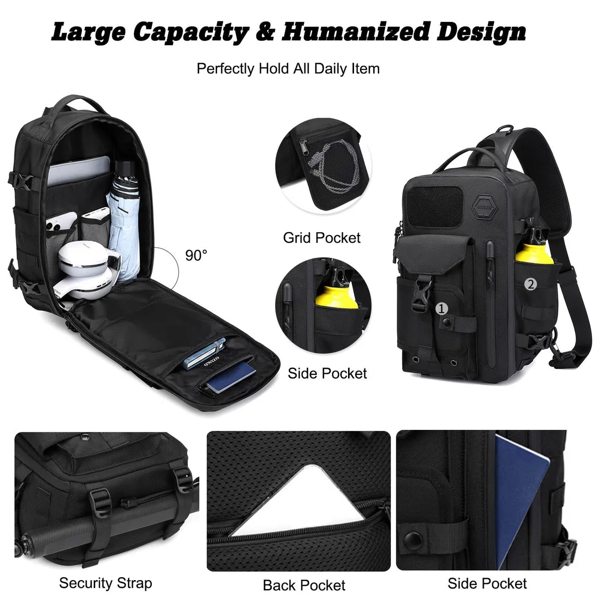 FANDARE Bolsa de Pecho Táctica Bolsa Cruzada Sling Bag Bandoleras para el Gimnasio Bolsos Bandolera Hombre Bolso Hombro Crossbody Bag Mochilas Senderismo Mochila de Viaje Azul