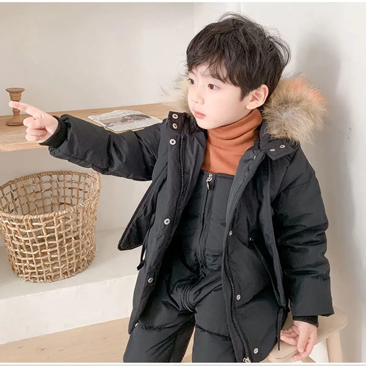 Generisch Traje de nieve infantil para niños pequeños, ropa de invierno infantil, mono de piel sintética, chaqueta con capucha