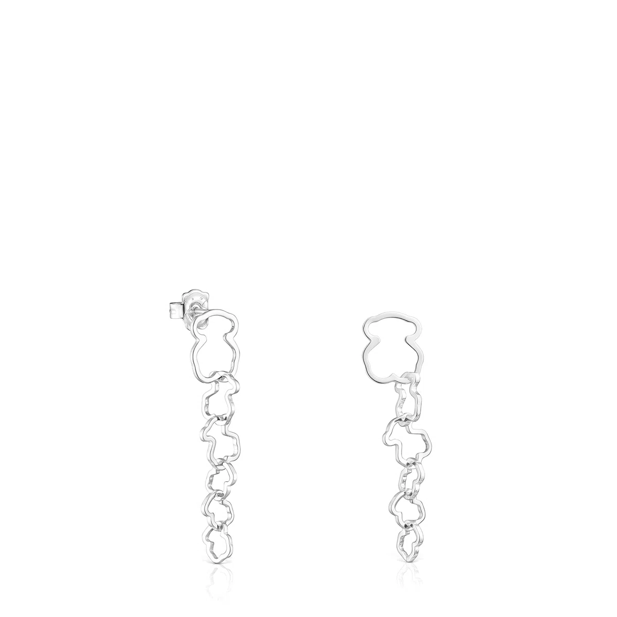 TOUS Pendientes Largos de Plata de Primera Ley para Mujer con Cierre a Presión, Motivo Osos, Versátil y Elegante, Colección Carrusel