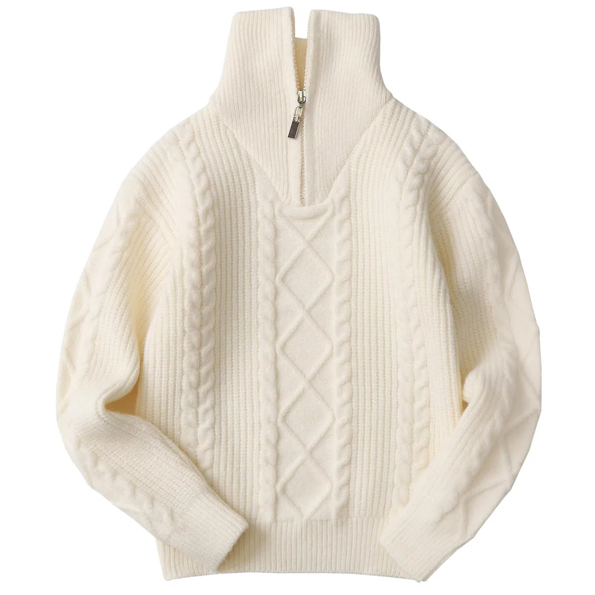 Jersey para niña, cuello alto, jersey de punto, manga larga con media cremallera, suéter para otoño e invierno