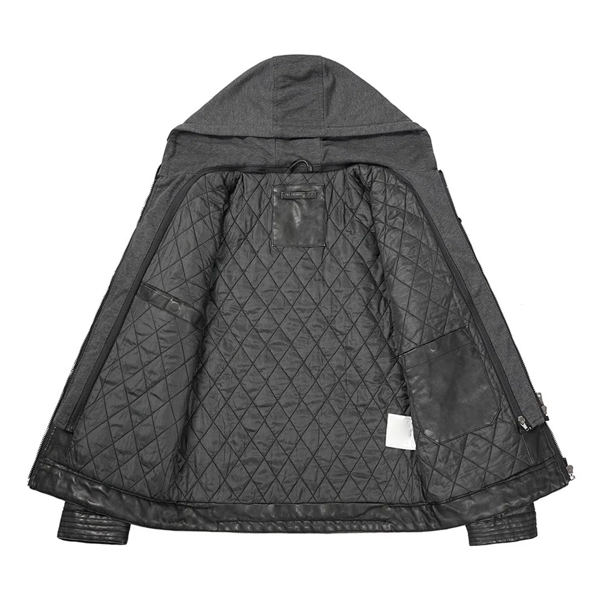 Chaqueta de motociclista retro de piel sintética para hombre, con cuello alto, cremallera y capucha extraíble, ropa abrigo informal