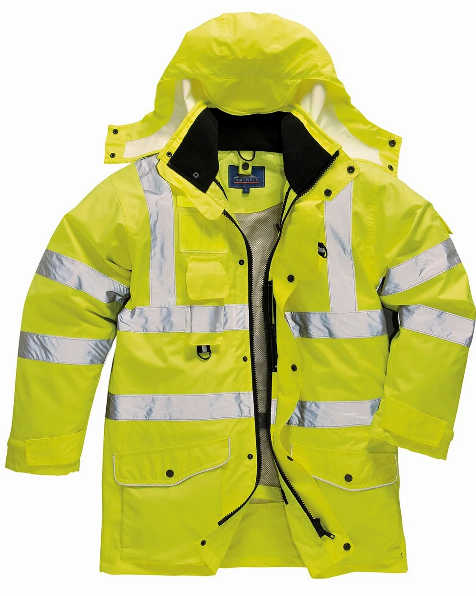Portwest Parka Traffic 7 En 1, De Alta Visibilidad, Tamaño: L, Color: Amarillo, S427YERL