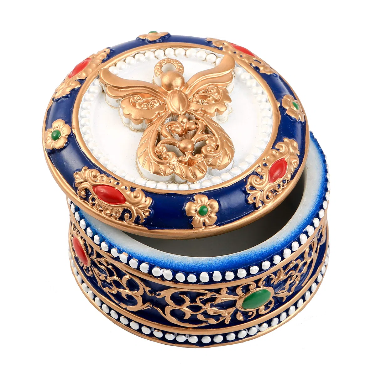 Caja de rosario con detalles dorados de ángel de la marca Fashiocraft, caja de 2 5/8 pulgadas para cuentas de rosario, recuerdos, pequeñas joyas y recuerdos