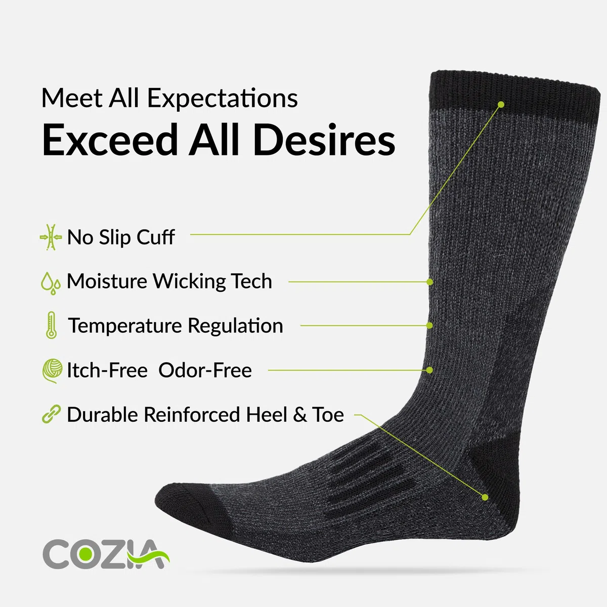 COZIA Calcetines de lana merino para hombre y mujer, calcetines térmicos cálidos para botas de senderismo, 3 pares