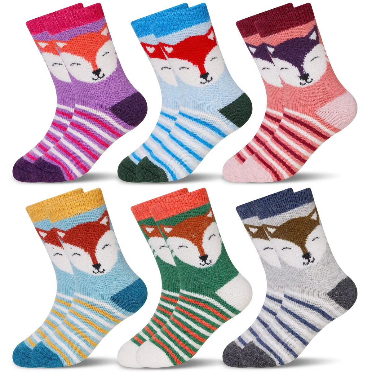 Eocom Calcetines de lana para niños y niñas, cálidos, térmicos, para invierno, acogedores, suaves, gruesos, para botas de bebé, 6 pares