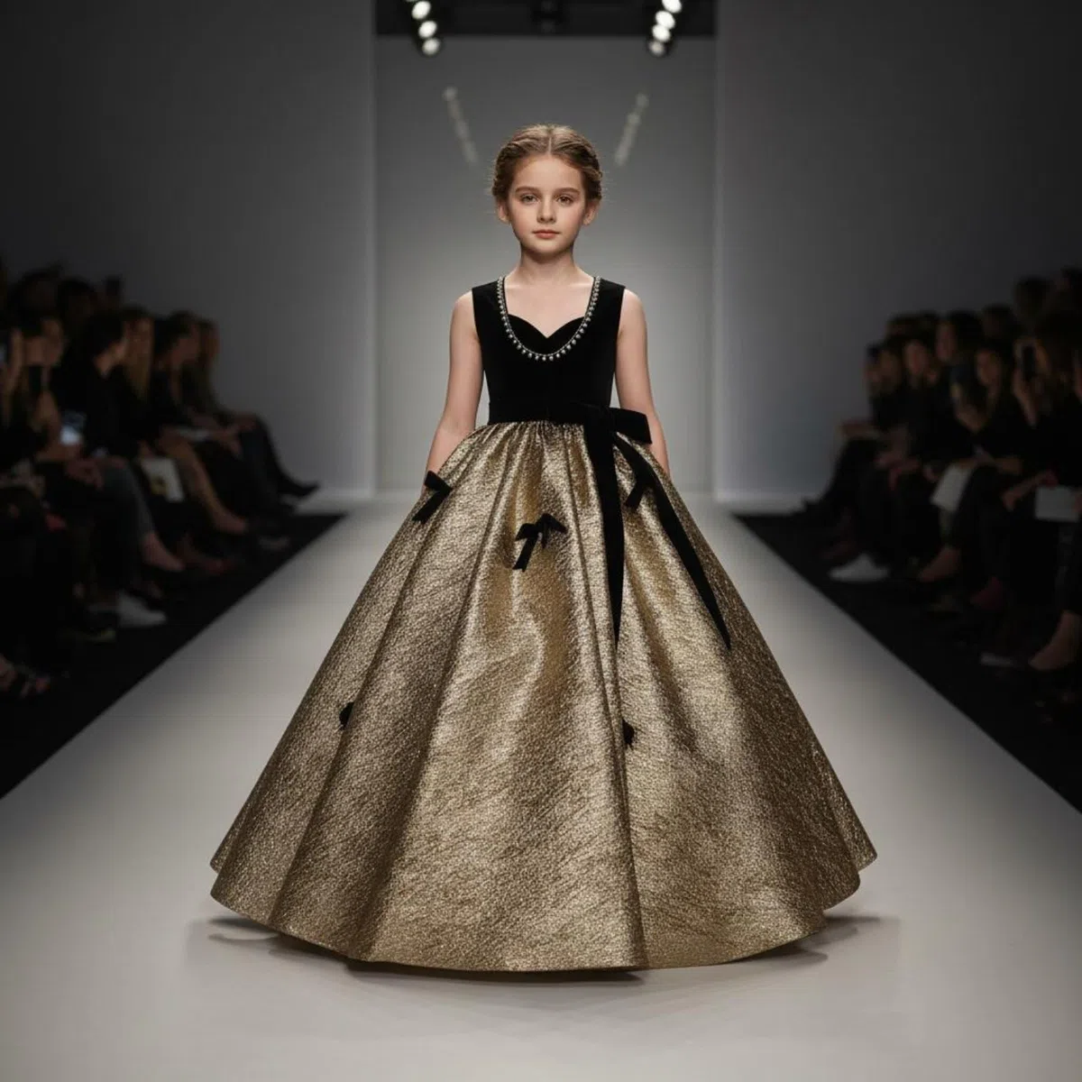 Vestido de Fiesta Negro y Dorado Faldón Dorada Brillante Vestido de Actuación Teclado Estilo Elegante Ropa Infantil para Niñas